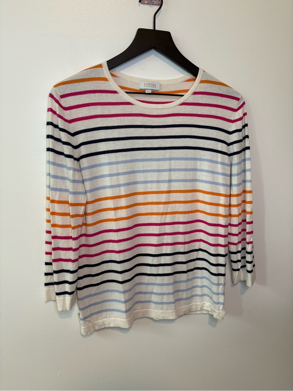 Kinross Coastal Crew Luxury Nautical Silk Cashmere Blend Top - Size Medium